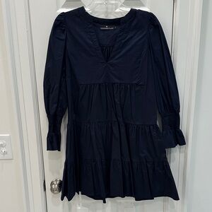Pomander Place Navy Tiered V-Neck Smocked Sleeve Dress